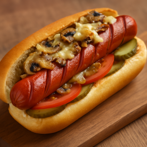 ساندویچ هات‌داگ با قارچ و پنیر | لقمه‌ای داغ، کش‌دار و خوشمزه